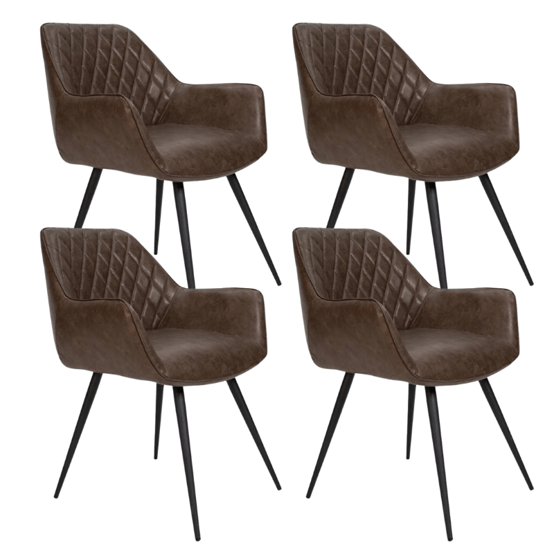 Set van 4 Industriële Eetkamerstoelen Cara Taupe Ruitpatroon - Kunstleer - Met Armleuning