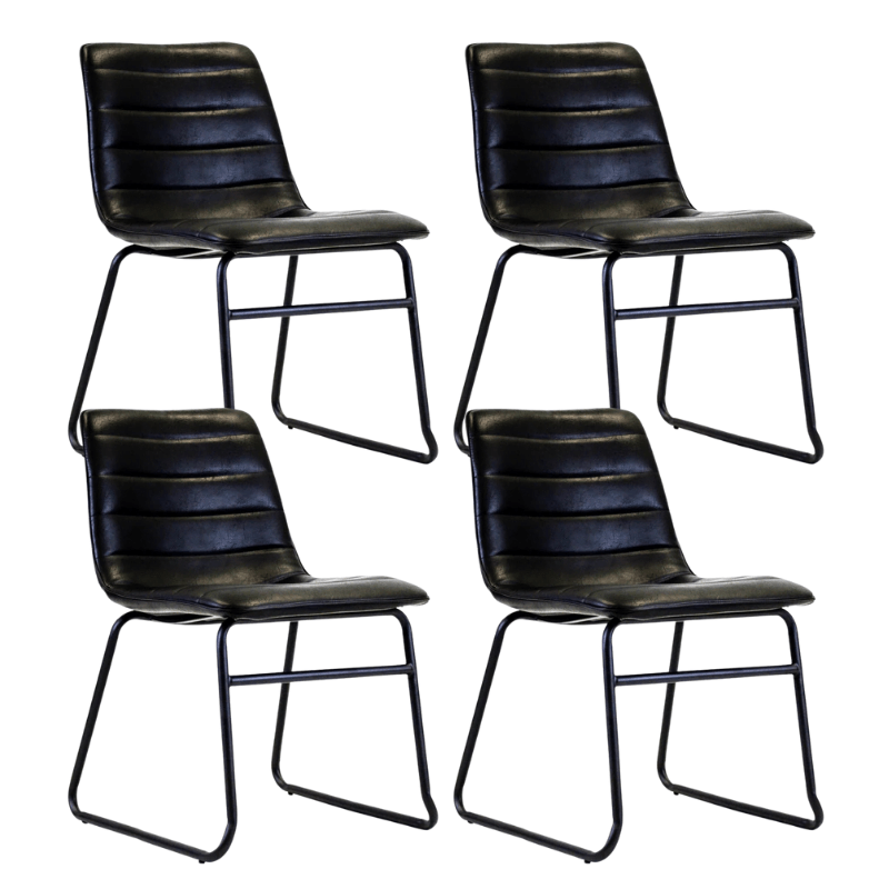 Set van 4 Industriële Eetkamerstoelen Mark Zwart Kunstleer - Zonder Armleuningen