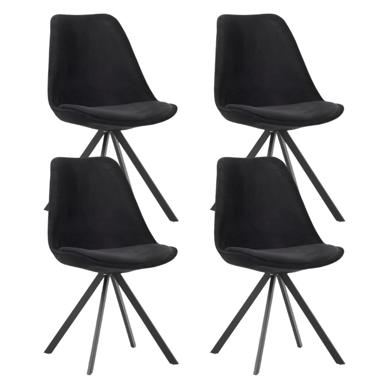 Set van 4 Eetkamerstoelen Jace Velvet Zwart - Zonder Armleuningen