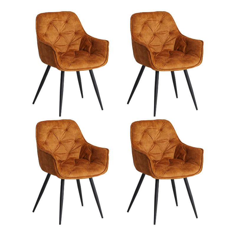 Set van 4 Eetkamerstoelen Velvet Okergeel Stof Audrey - Met Armleuningen
