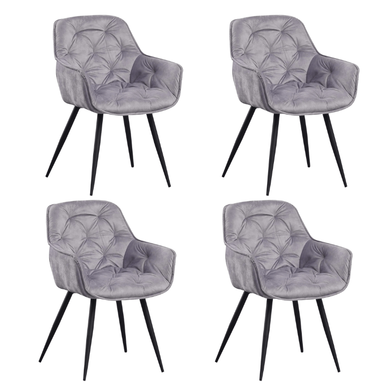 Set van 4 Eetkamerstoelen Velvet Grijs Stof Audrey - Met Armleuningen