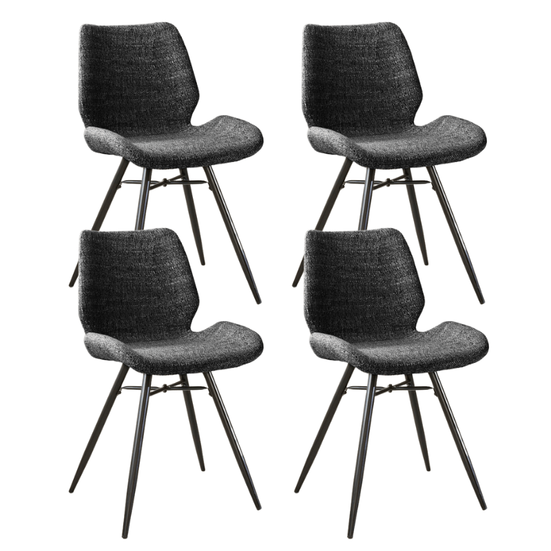 Set van 4 Eetkamerstoelen Beau Antraciet Chenille Stof - Zonder Armleuningen