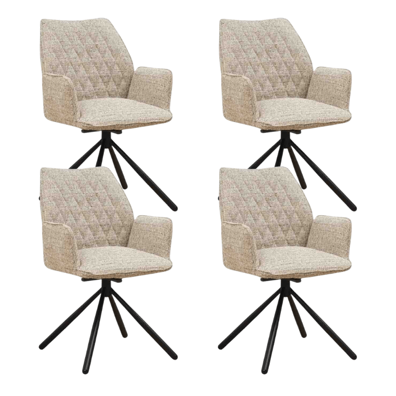 Set van 4 Draaibare Eetkamerstoelen Novan Beige Chenille – 180° Draaibaar
