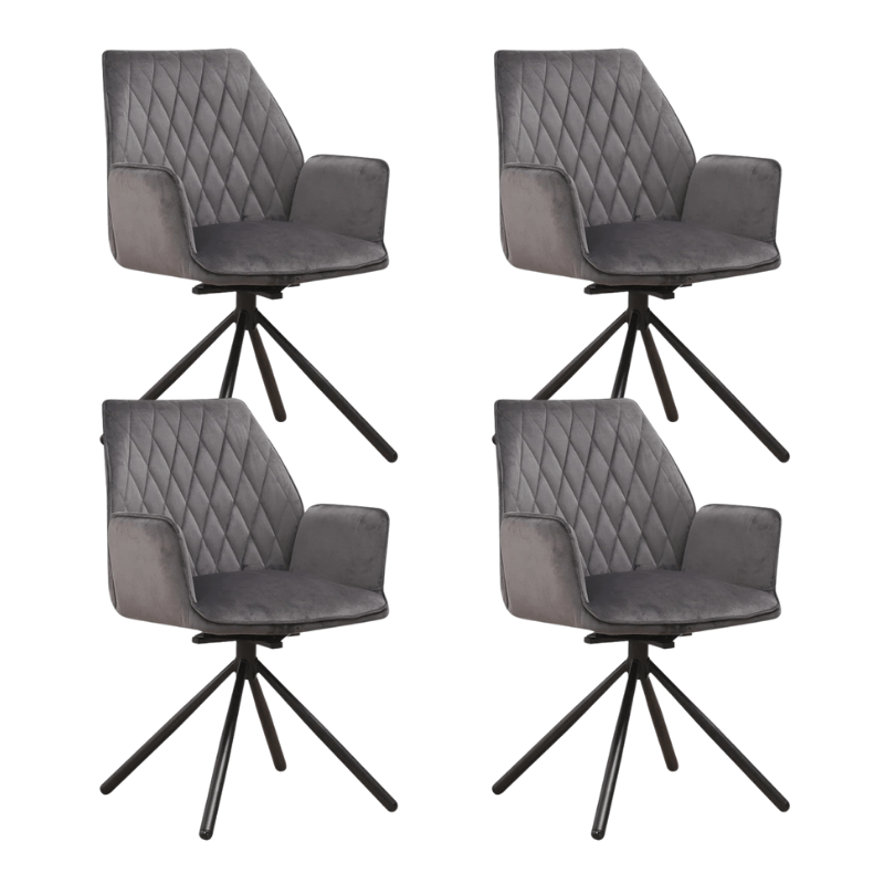 Set van 4 Draaibare Eetkamerstoelen Novan Antraciet Velvet – 180° Draaibaar