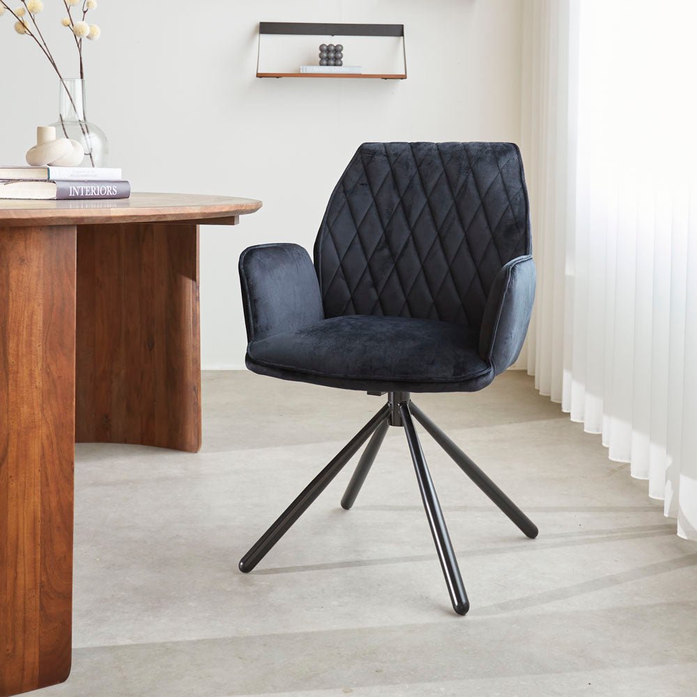 Set van 4 Draaibare Eetkamerstoelen Novan Zwart Velvet – 180° Draaibaar