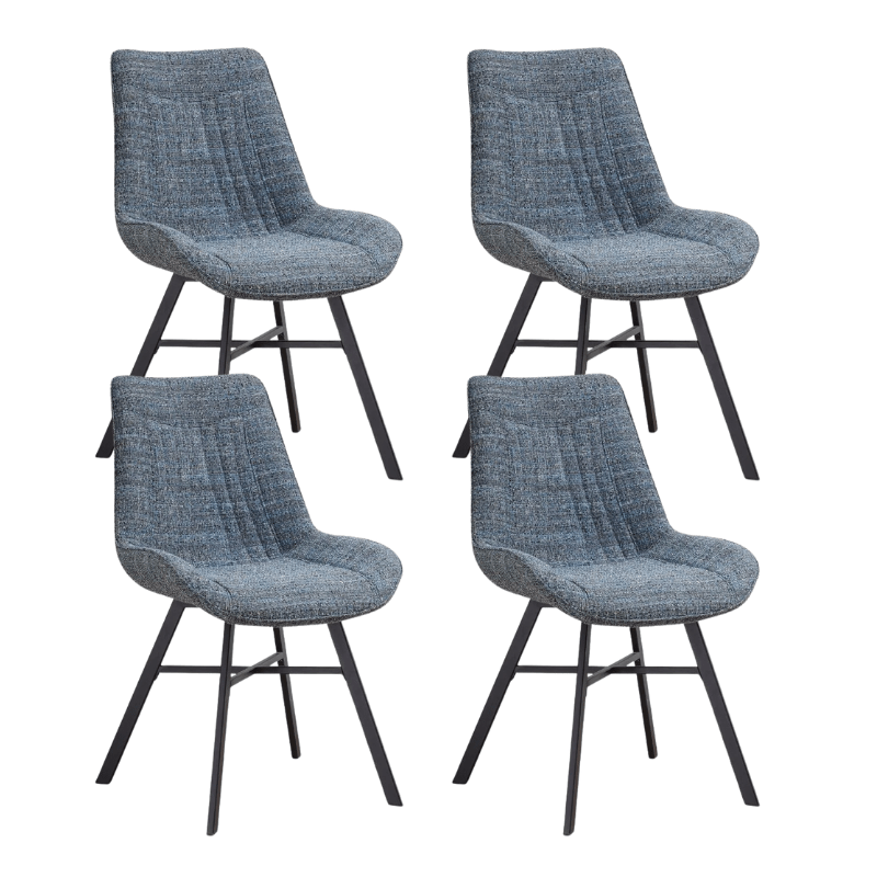 Set van 4 Eetkamerstoelen Jada Chenille Stof Blauw - Zonder Armleuningen