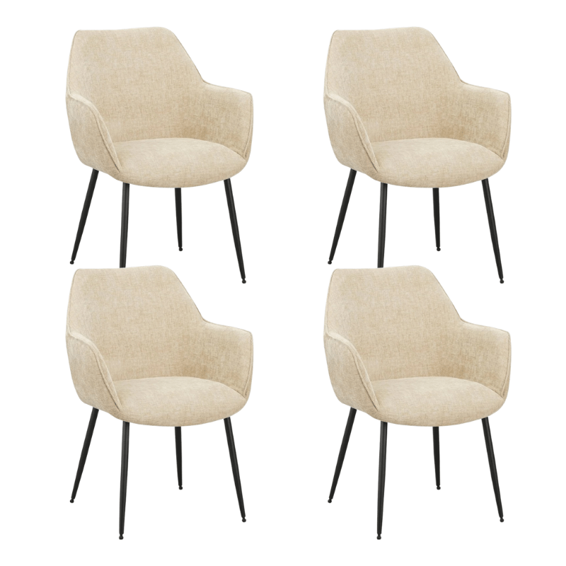 Set van 4 Eetkamerstoelen Sev Beige Chenille Stof - Met Armleuning