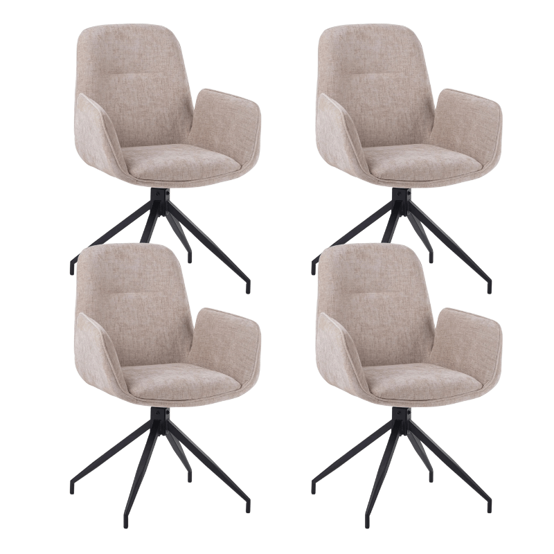 Set van 4 Draaibare Eetkamerstoelen Nela Chenille Beige - Met Armleuningen