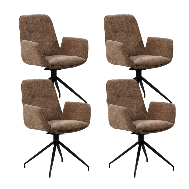 Set van 4 Draaibare Eetkamerstoelen Nela Chenille Taupe - Met Armleuningen