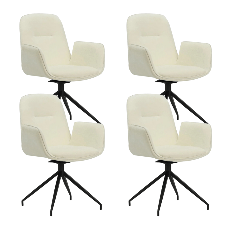 Set van 4 Draaibare Eetkamerstoelen Nela Chenille Crème - Met Armleuningen