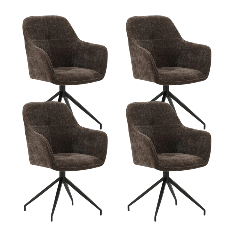 Set van 4 Draaibare Eetkamerstoelen Camiel Bruin Chenille