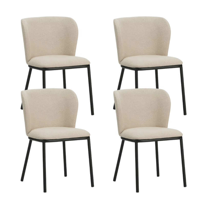 Set van 4 Eetkamerstoelen Tess Beige Bouclé Stof - Zonder Armleuningen