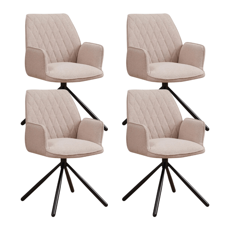 Set van 4 Draaibare Eetkamerstoelen Novan Beige Bouclé – 180° Draaibaar