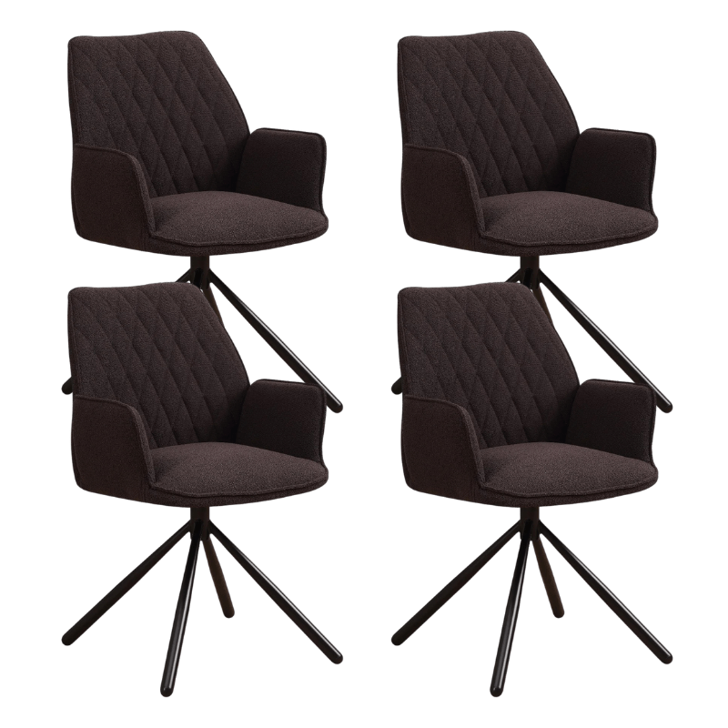 Set van 4 Draaibare Eetkamerstoelen Novan Bruin Bouclé – 180° Draaibaar