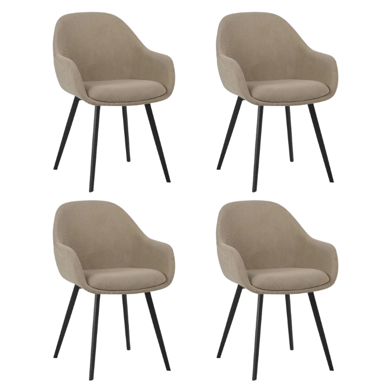 Set van 4 Moderne Eetkamerstoelen Remy Ribstof Taupe - Met Armleuningen