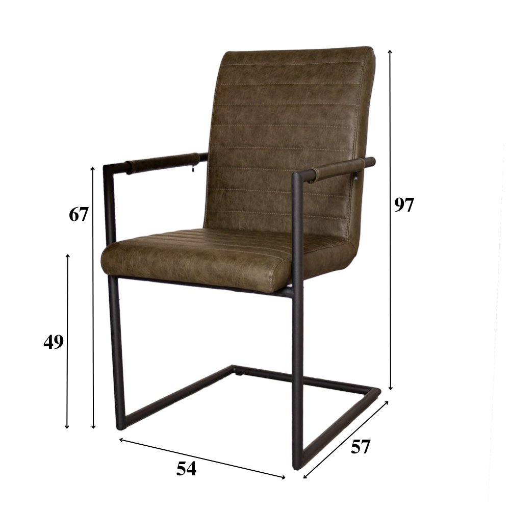 Industriële Eetkamerstoel Groen Bras - Met Armleuning