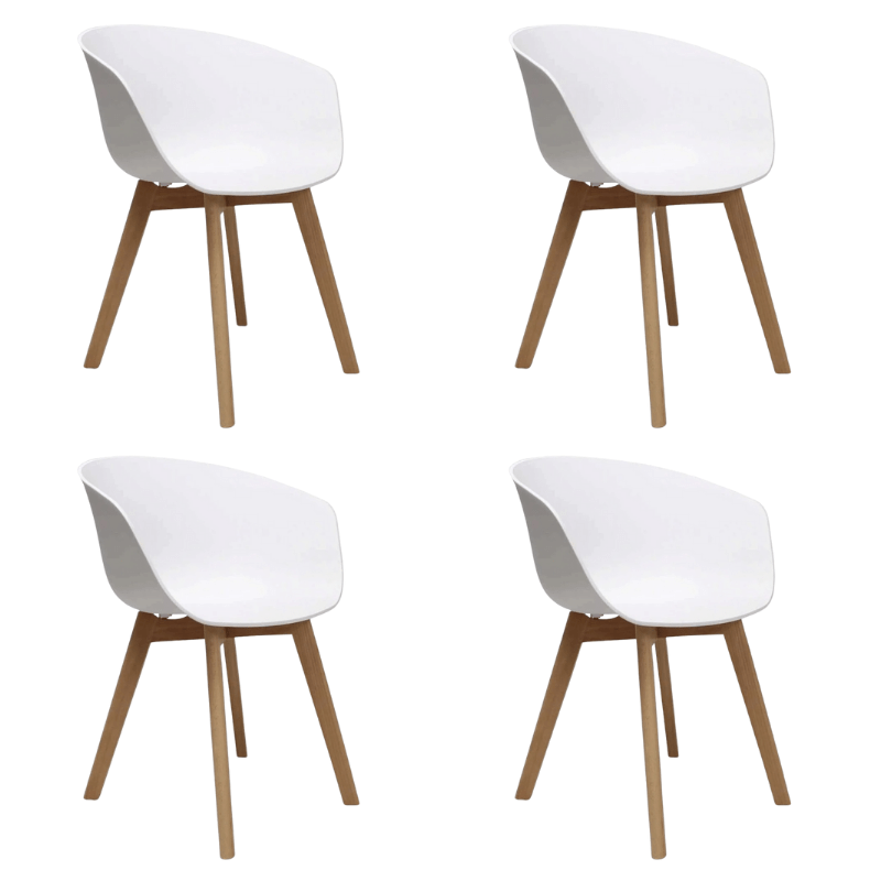 Set van 4 Eetkamerstoelen Herning Scandinavisch Wit – Kunststof en Beukenhout