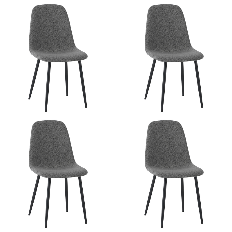 Set van 4 Scandinavische Eetkamerstoelen Grijs Bouclé Stof Swift - Zonder Armleuningen