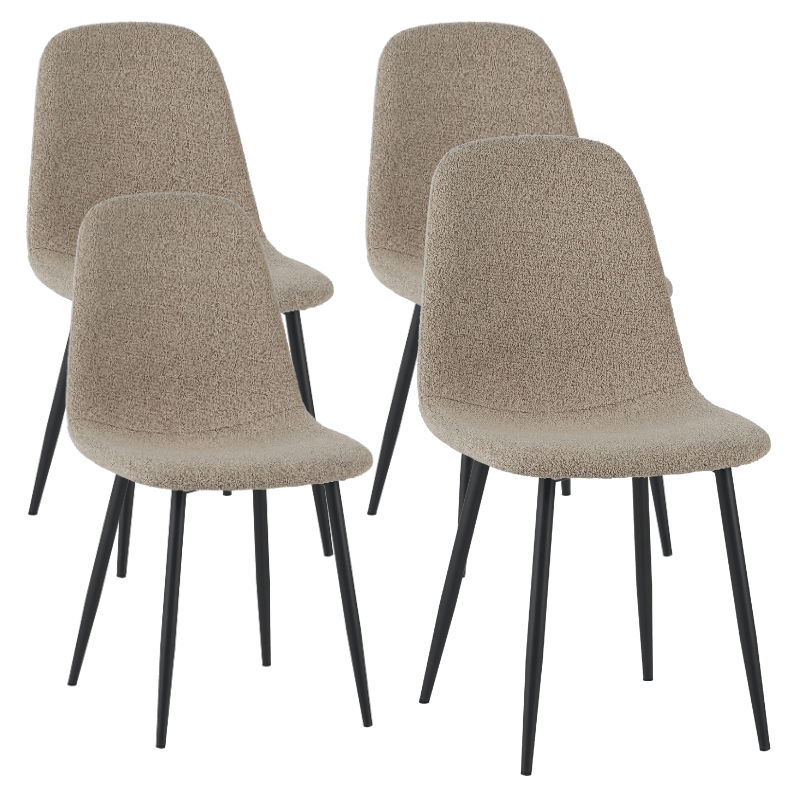 Set van 4 Scandinavische Eetkamerstoelen Latte Bouclé Stof Swift - Zonder Armleuningen