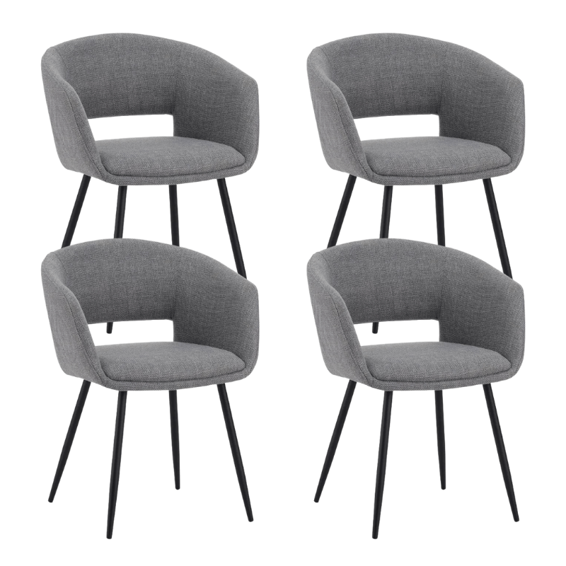 Set van 4 Scandinavische Eetkamerstoelen Don Grijs Stof Kuipvorm - Met Armleuningen