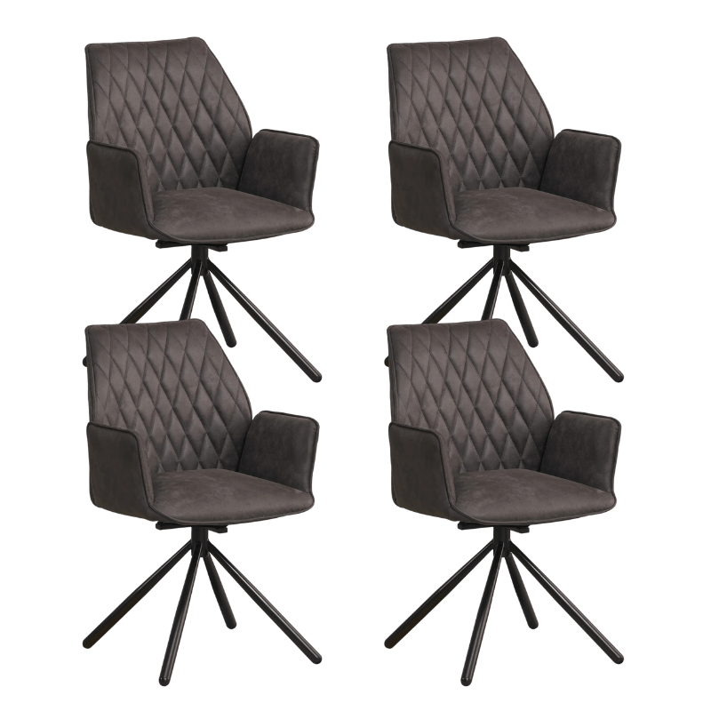 Set van 4 Draaibare Eetkamerstoelen Novan Industrieel Antraciet Stof – 180° Draaibaar