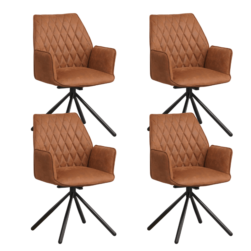 Set van 4 Draaibare Eetkamerstoelen Novan Industrieel Cognac Stof – 180° Draaibaar
