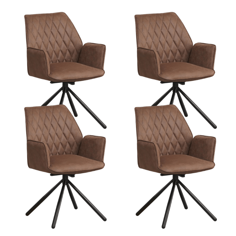 Eetkamerstoelen - Set van 4 Draaibare Eetkamerstoelen Novan Industrieel Taupe Stof – 180° Draaibaar - Dimehouse