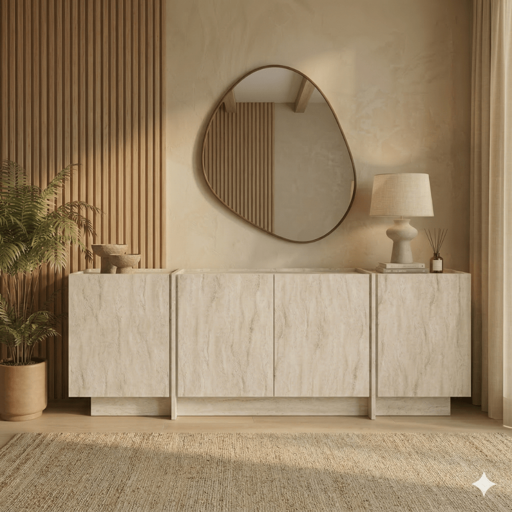 Dressoir Japandi travertin melamine Lowen 180x45x80 cm