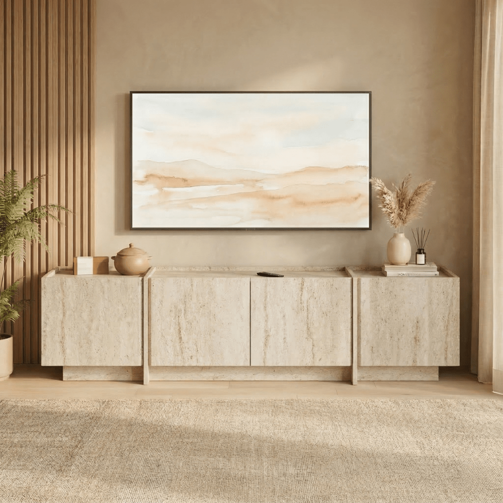 Tv-meubel Japandi travertin melamine Lowen 180 cm