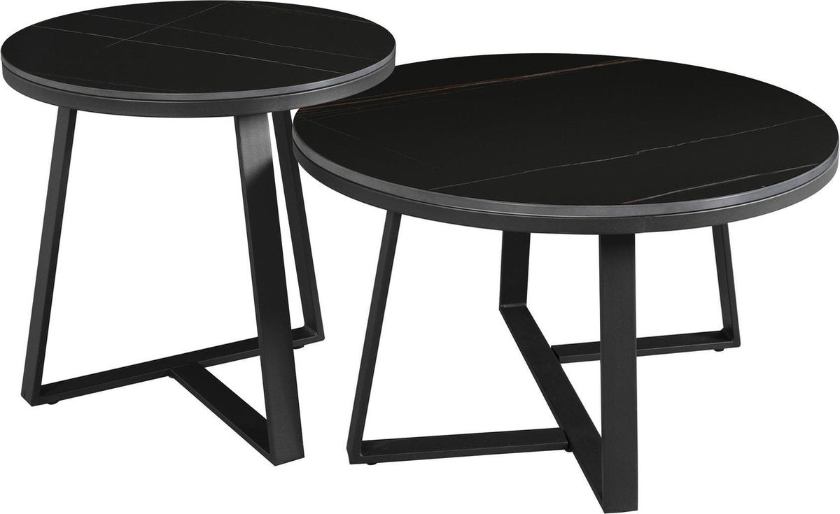 Salontafel Set van 2 Tanner Rond Marmerlook Zwart Rond