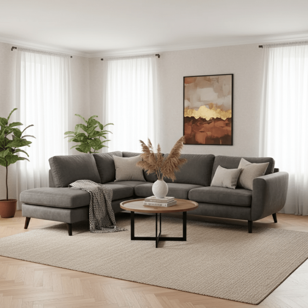3-zits hoekbank Callum stof taupe links