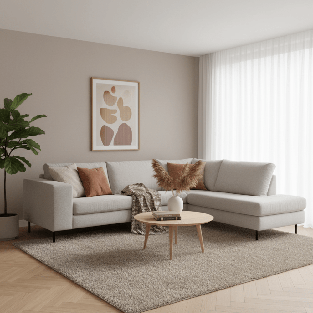 3-zits hoekbank Espen stof beige rechts