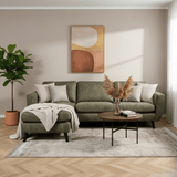 Hoekbank Gwen stof olijfgroen links en rechts