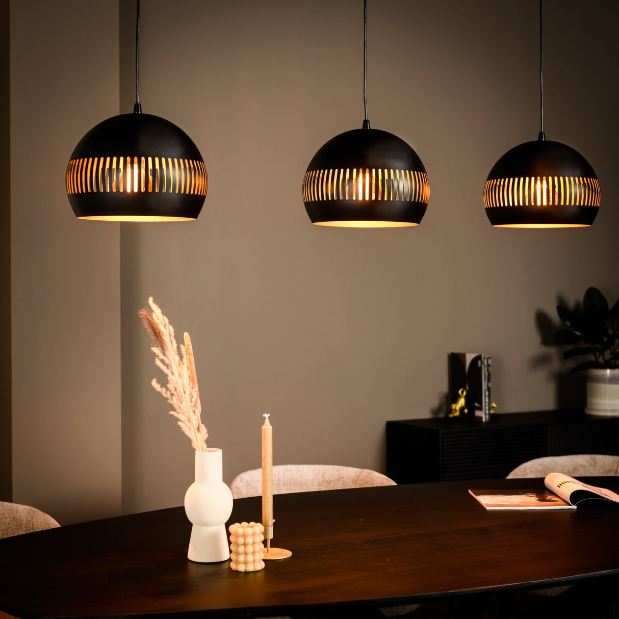 Hanglamp Indy 3-lichts half rond metaal zwart