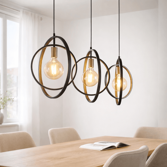 Hanglampen - Hanglamp Industrieel - zwart - rond metaal - Otan 3 - lichts - Dimehouse
