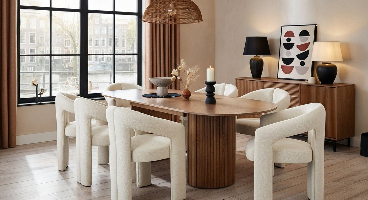 Design Eetkamerstoel Beige Bouclé Maro - Volledig Stof