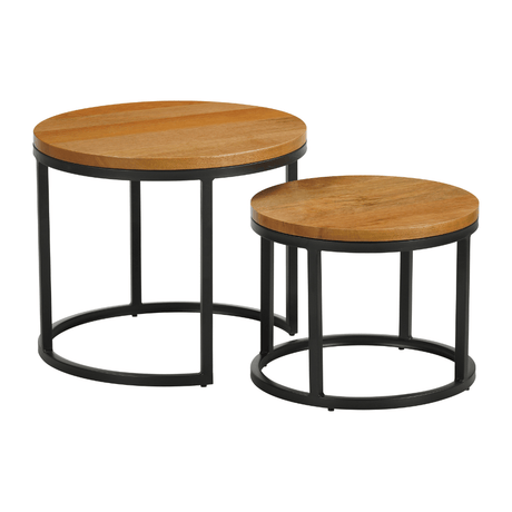 Salontafels-Set van 2 ronde salontafels naturel mangohout - industrieel - Rosy-Dimehouse