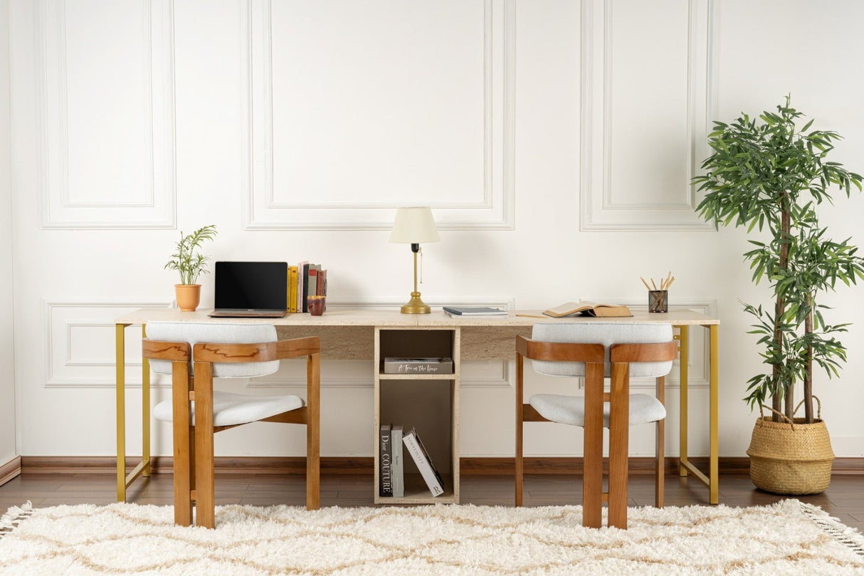 Studiebureau Twin Study Desk Travertine Gold 240x60 cm Melamine
