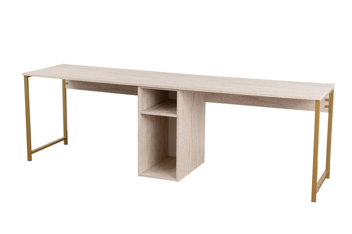 Studiebureau Twin Study Desk Travertine Gold 240x60 cm Melamine