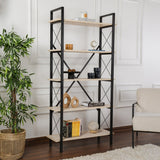 Industriële Boekenkast Ely Travertin Melamine - Zwart Frame - 180x90 cm