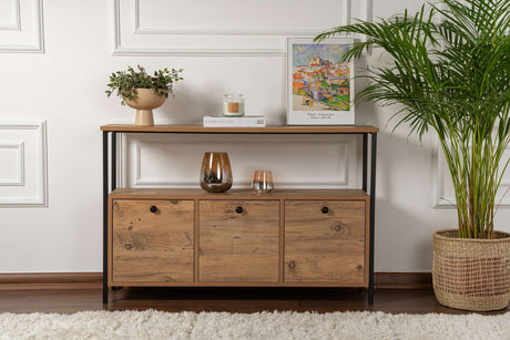 Dressoir Atlantisch Dennenhout Saloce - Zwart Frame - Drie Vakken - 120x77 cm