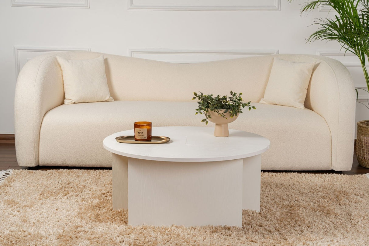 Ronde Salontafel Moari Houtlook Wit Melamine 90 cm