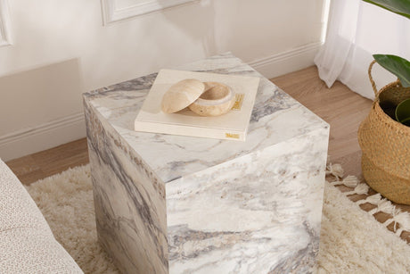 Moderne Bijzettafel Kuub Vierkant Marmerlook - 45x45x50 cm
