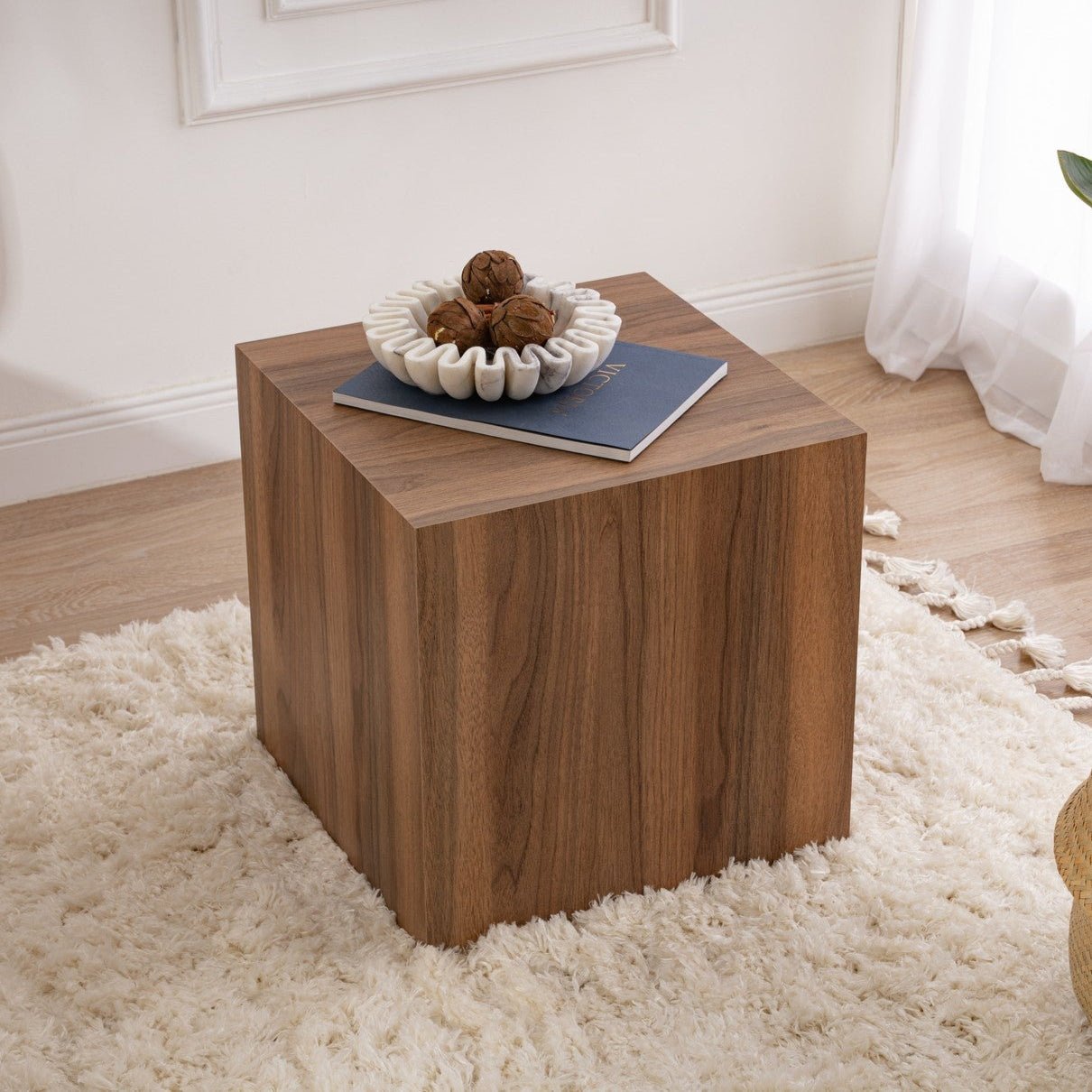 Moderne Bijzettafel Kuub Vierkant Walnoot look - 45x45x50 cm