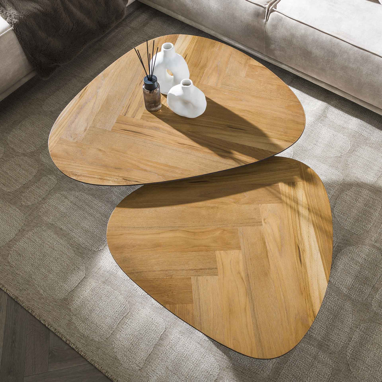 Salontafel set van 2 visgraad Elva teakhout - frame metaal