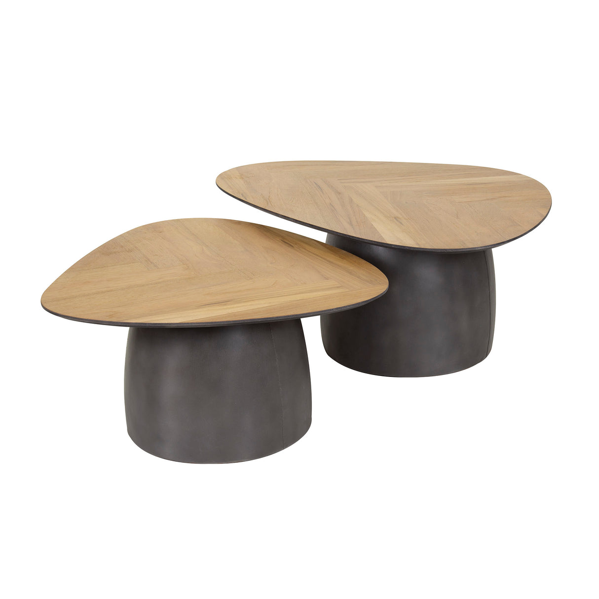 Salontafel set van 2 visgraad Elva teakhout - frame metaal