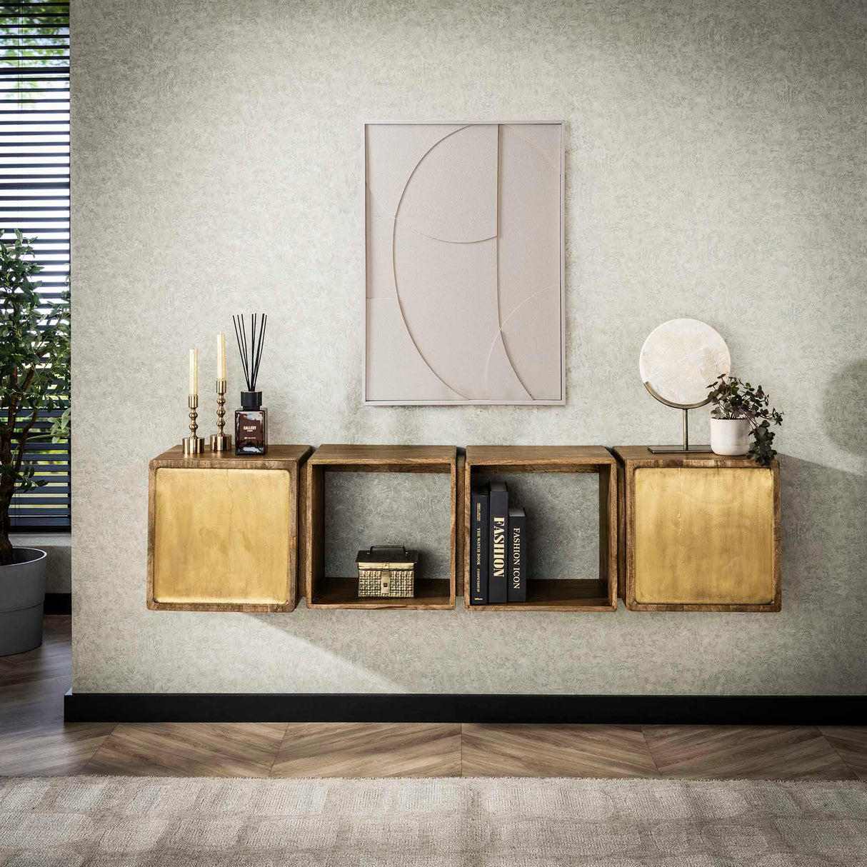Hangend Dressoir Maceo Mangohout Zand met Brass Accent 169 c