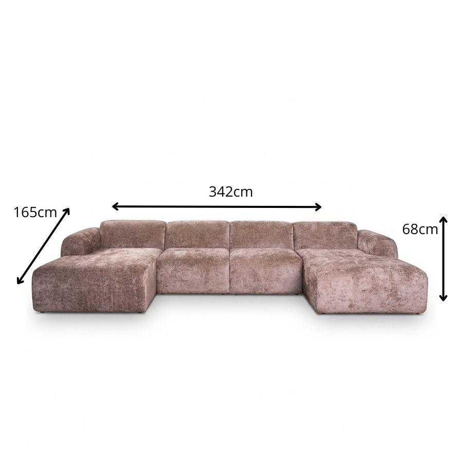 Banken-U-bank taupe chenille stof - 342x165 cm - Shane-Dimehouse