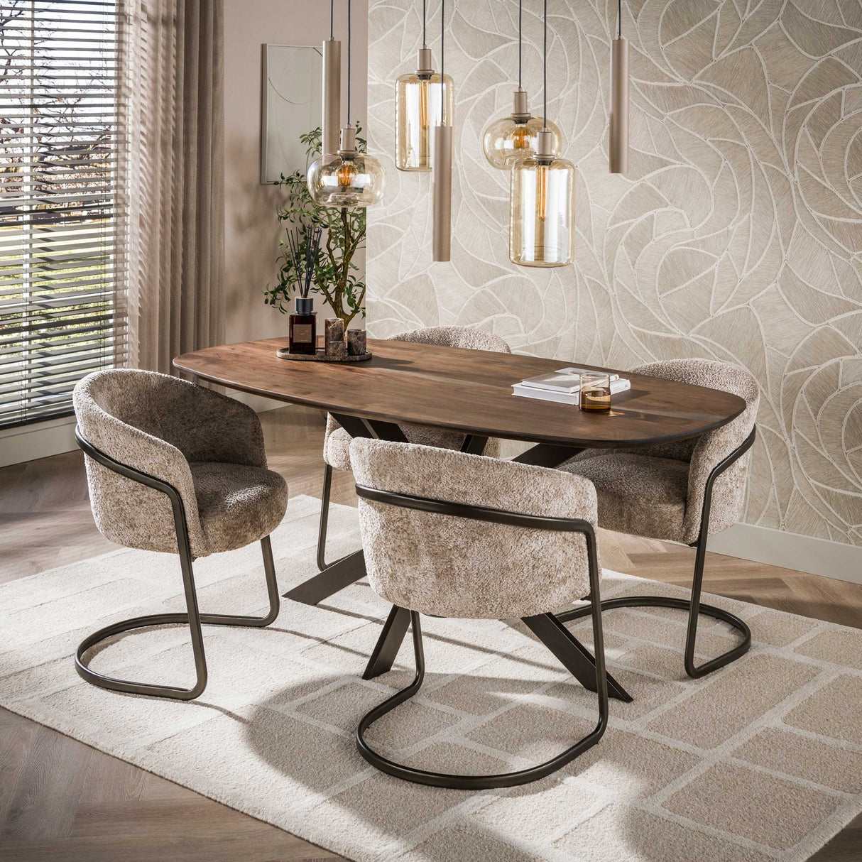 Deens ovale eettafel walnoot bruin massief acaciahout Tavon 150x90 cm