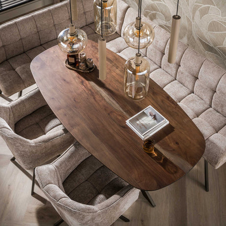 Deens ovale eettafel walnoot bruin massief acaciahout Tavon 180x95 cm